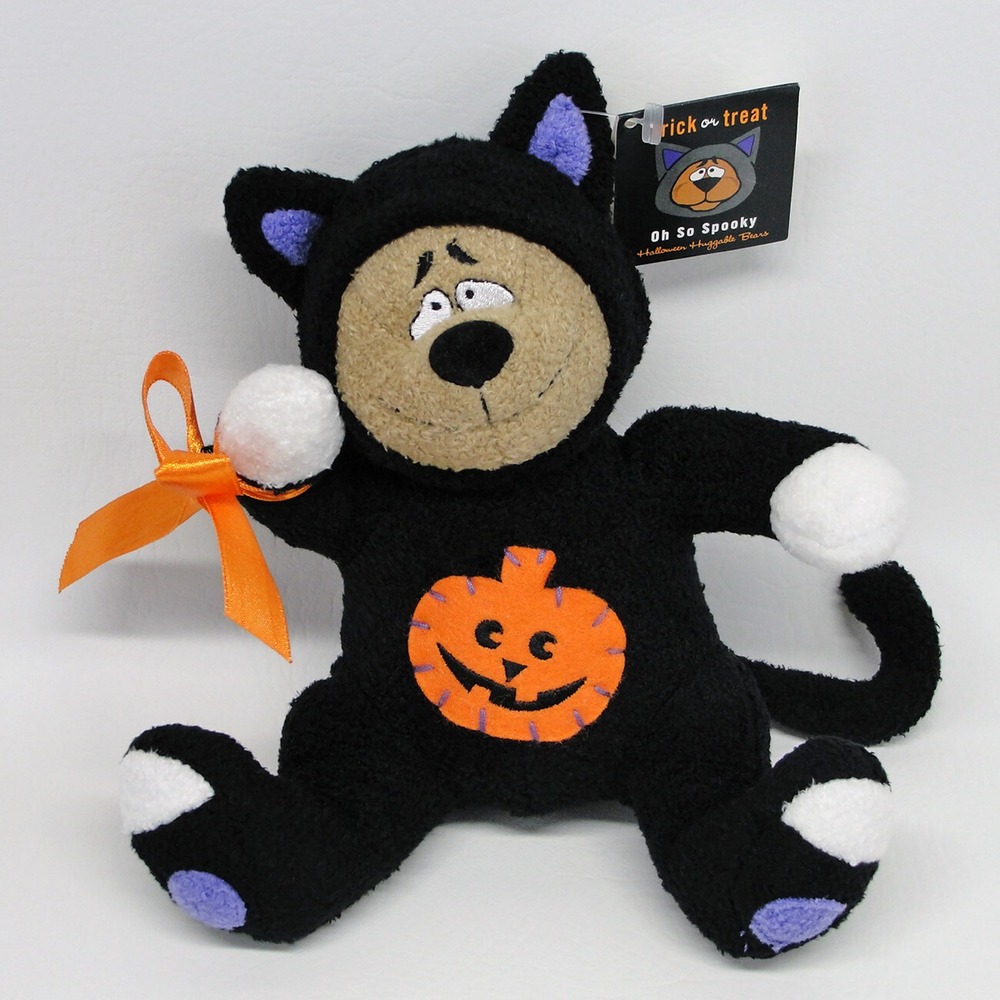 Vintage 2001 GAC Halloween Huggable Bear Black Cat Costume Plush Pumpkin 7 inch